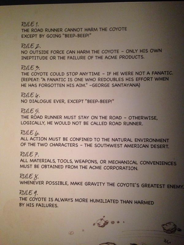 chuck jones's list of Road Runner rules